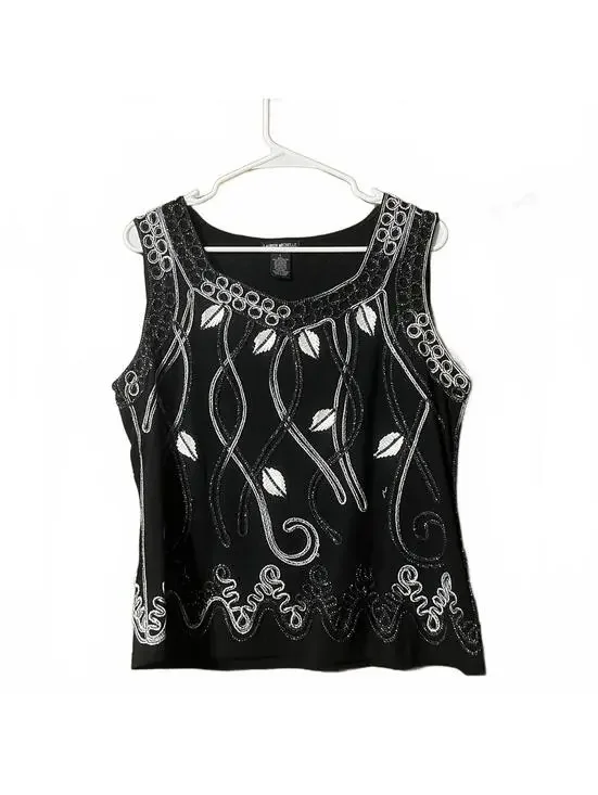 Lauren Michelle Black Sleeveless Embroidered Top Large - Picture 1 of 3